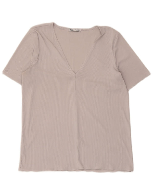 Zara T-Shirt Femme Top UK 14 Large Gris