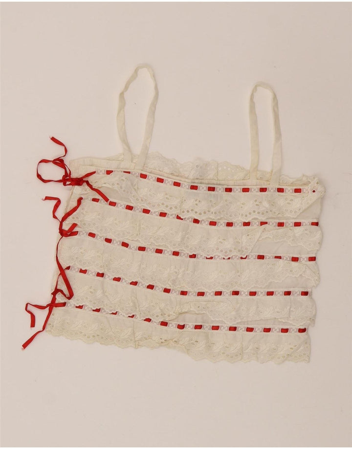 Lorena'O Femmes Crop Cami Top IT 40 Petit Blanc Rayé Coton