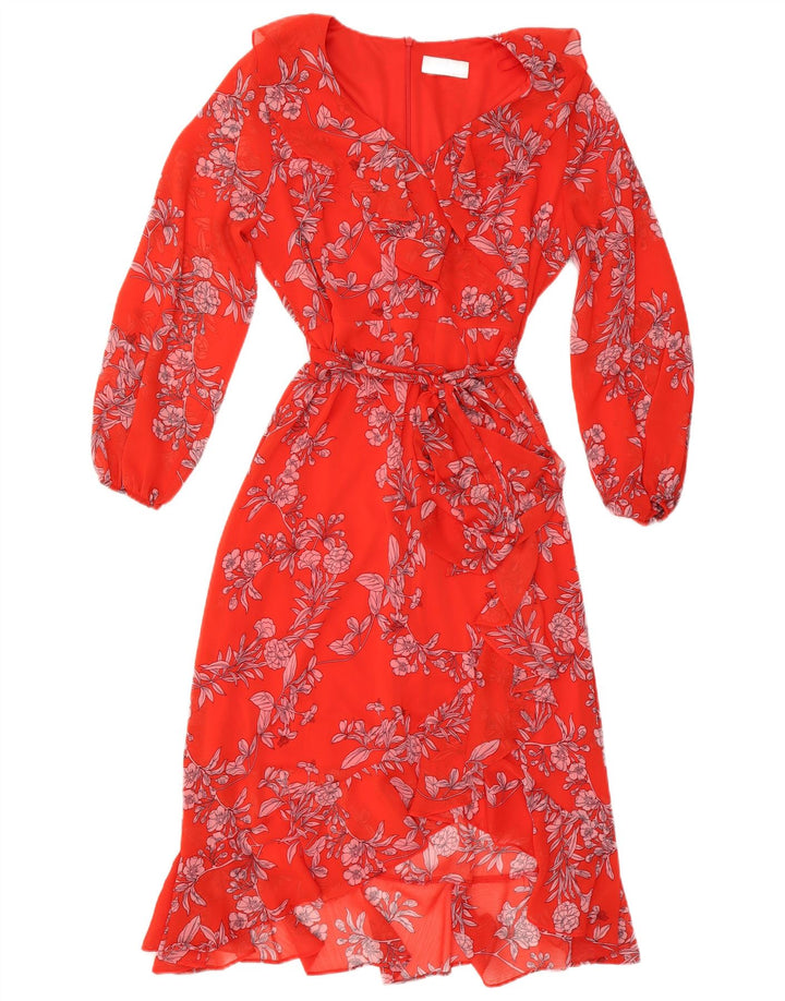 WALLIS Robe longue à manches longues pour femme UK 44 Grand rouge floral en polyester