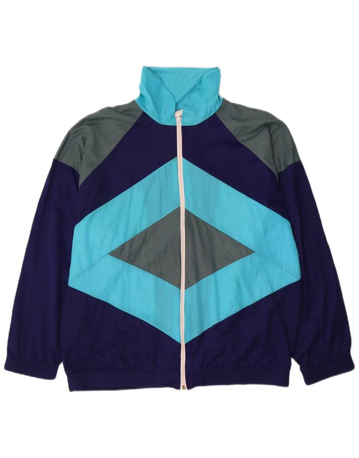 vintage Mens Survêtement Top Veste Grand Bleu Marine Colourblock