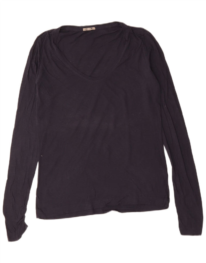 Jigsaw Womens Top Manches Longues UK 14 Large Bleu Marine Coton