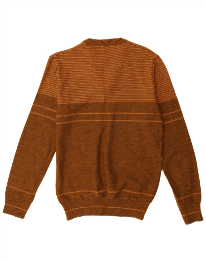 vintage Mens V-Col Jumper Pull Moyen Brun Rayé Acrylique