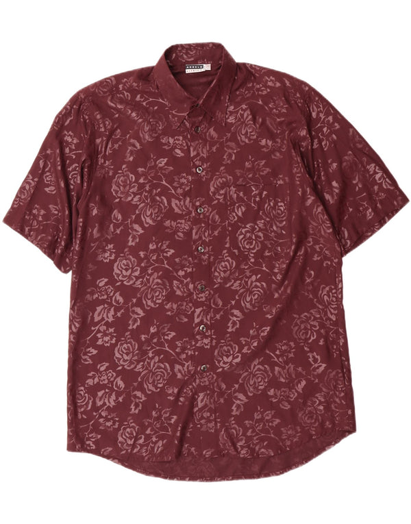 Angelo Litrico Mens Short Sleeve Shirt Size 39/40 Medium Burgundy Floral