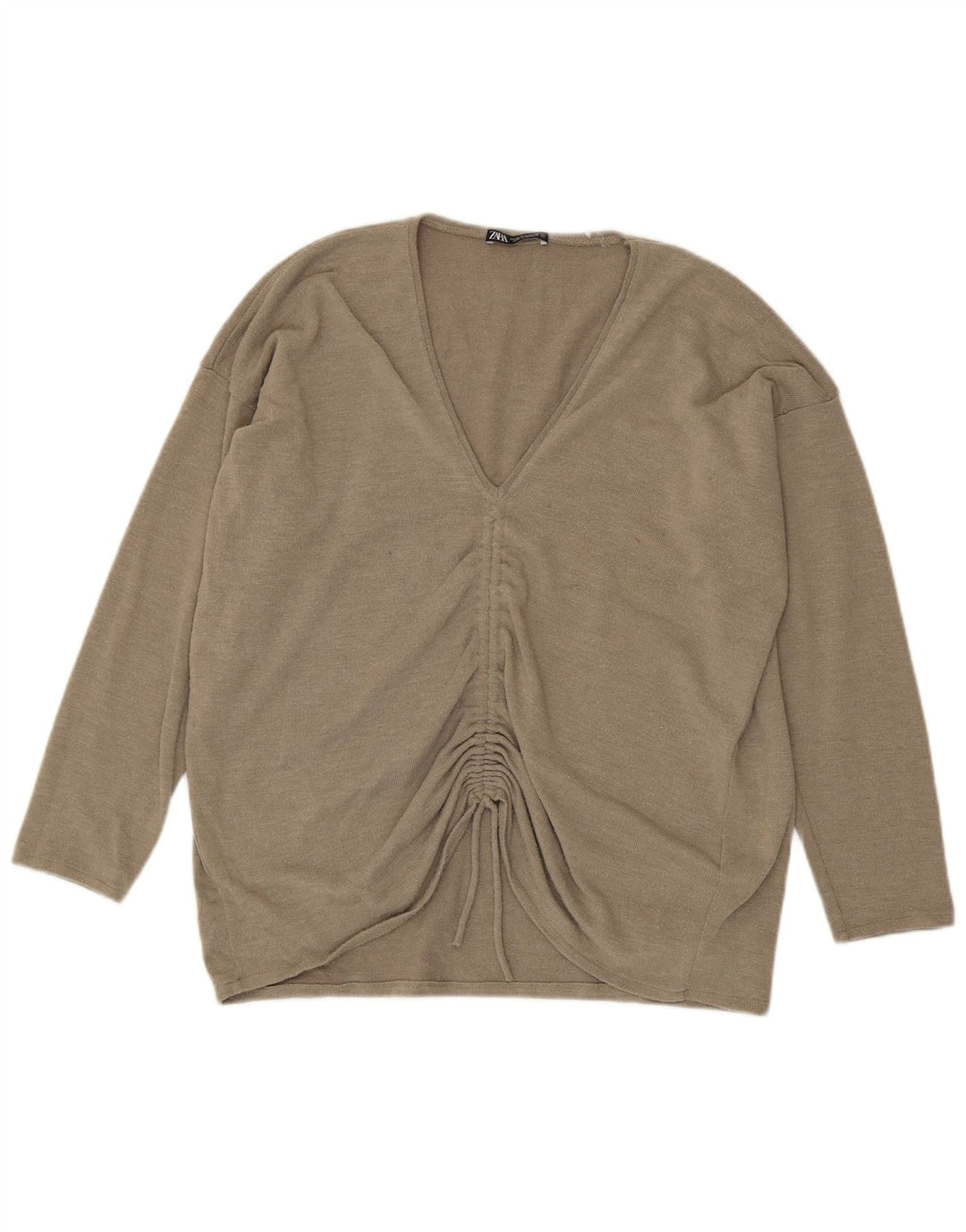 Zara Femme Haut Oversize Manches Longues UK 12 Polyester Beige Moyen