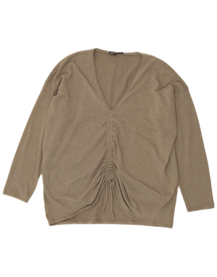 Zara Femme Haut Oversize Manches Longues UK 12 Polyester Beige Moyen