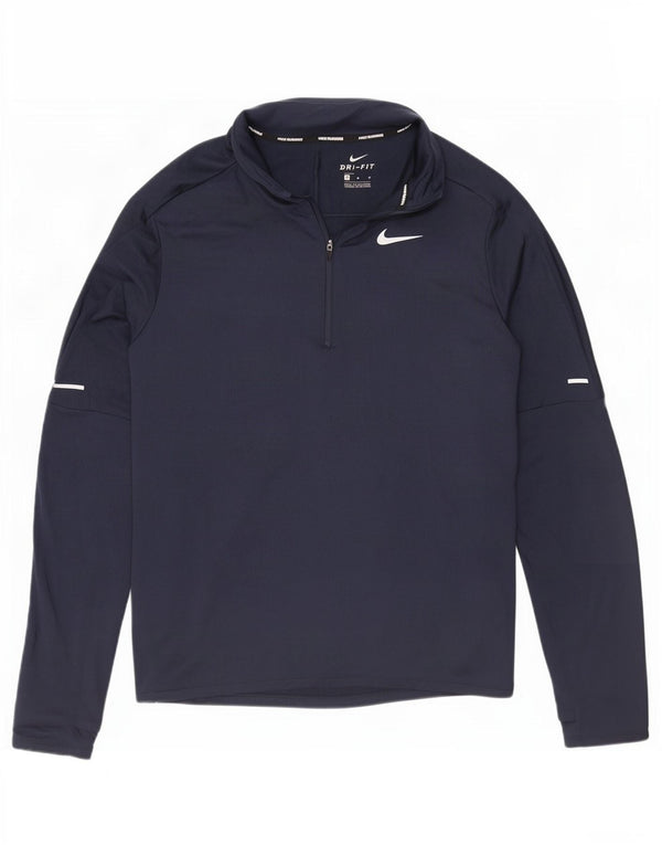 Nike Homme Dri Fit Zip Neck Top Manches Longues Bleu Marine Moyen Polyester