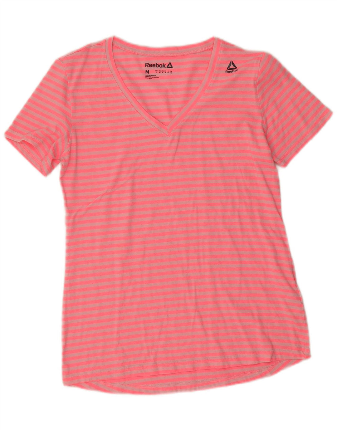 Reebok T-Shirt Femme UK 12 Rose Moyen Rayé Polyester