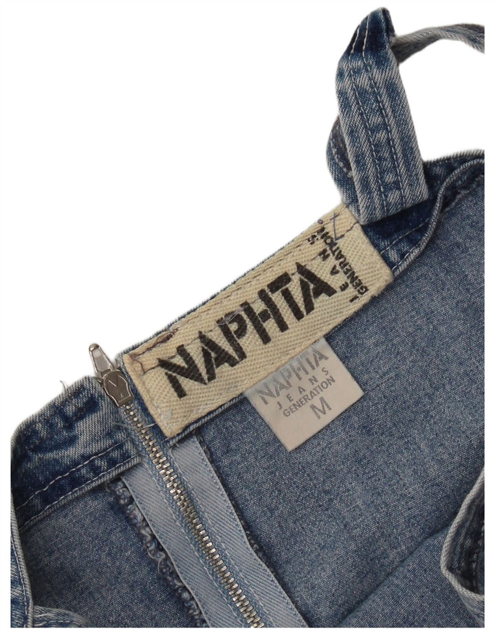 vintage Femmes Sans Manches Mini Denim Robe UK 12 Coton Bleu Moyen