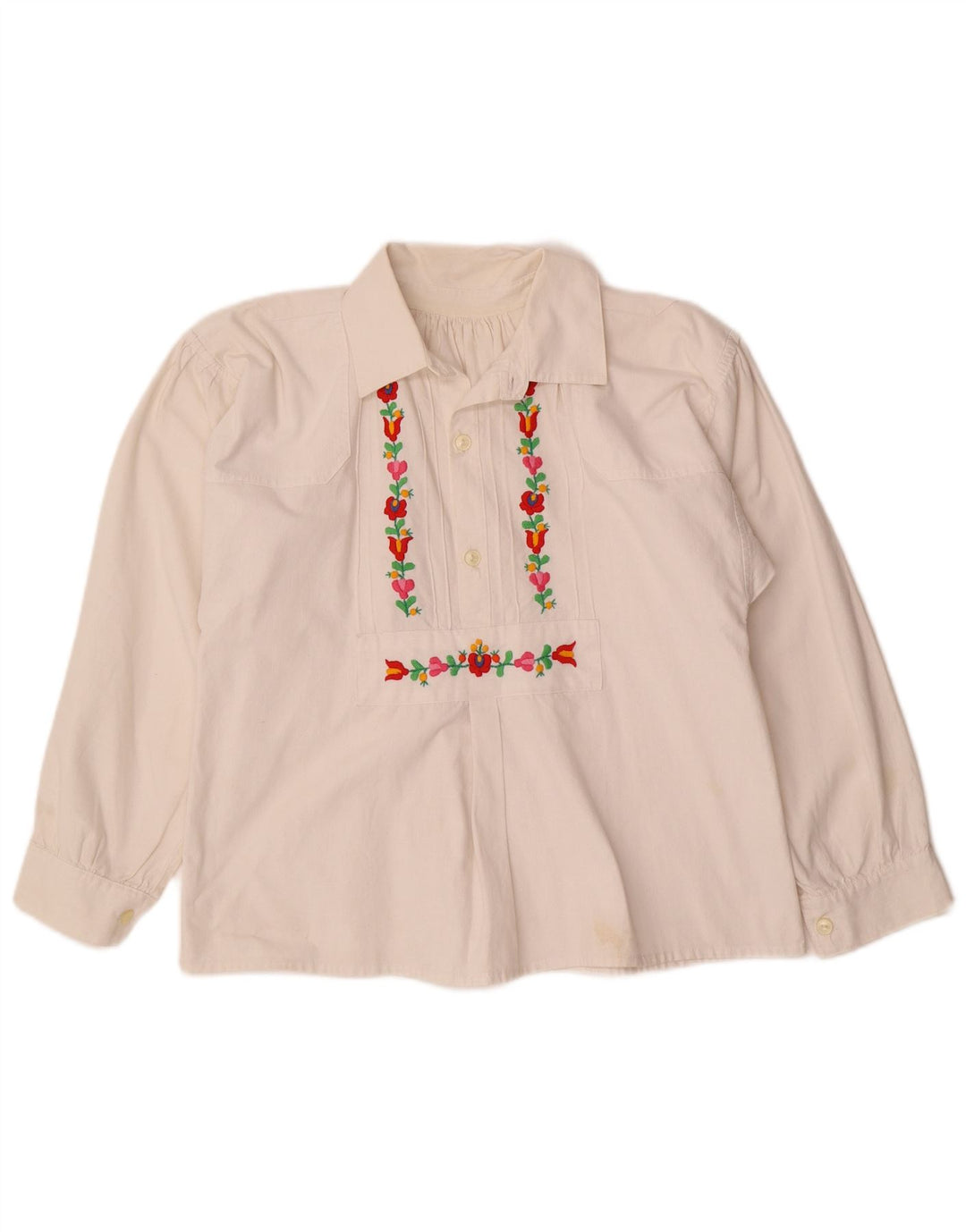 VINTAGE Chemisier Chemise Femme UK 12 Moyen Blanc Floral