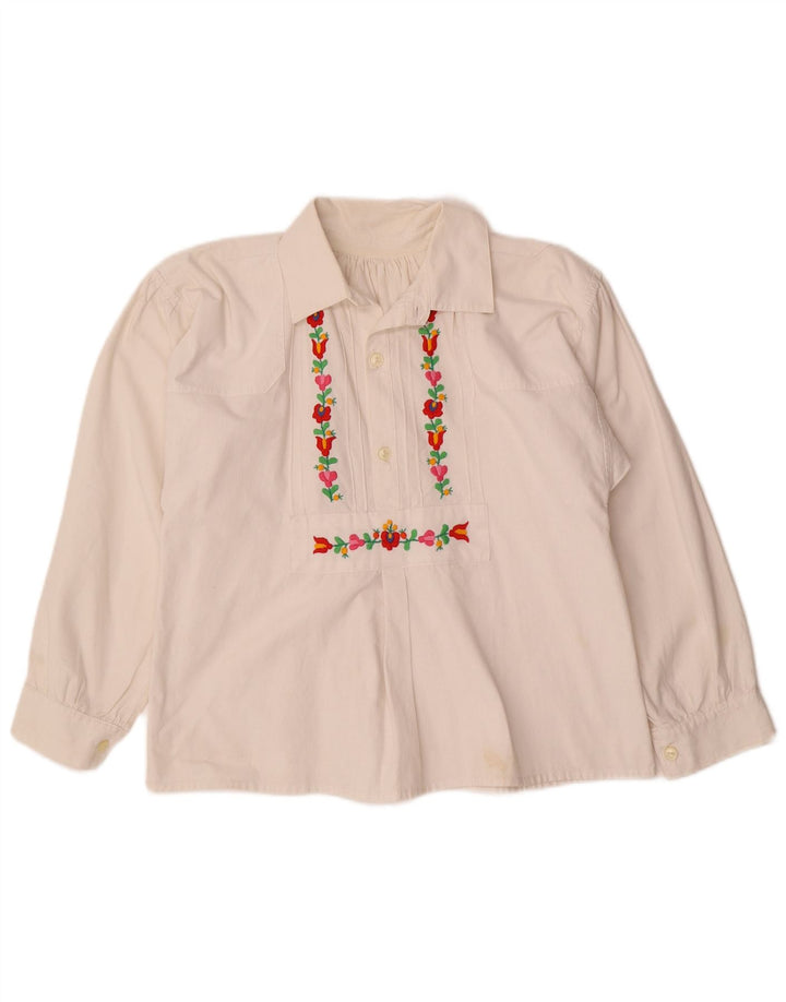 VINTAGE Chemisier Chemise Femme UK 12 Moyen Blanc Floral