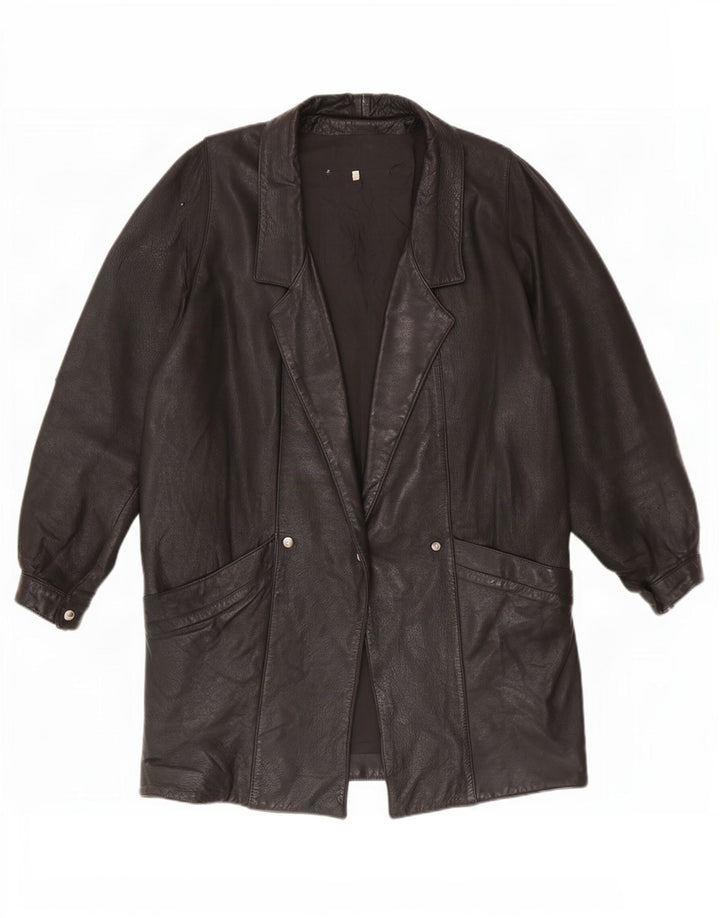 manteau en cuir surdimensionné femme vintage UK 12 Noir Moyen