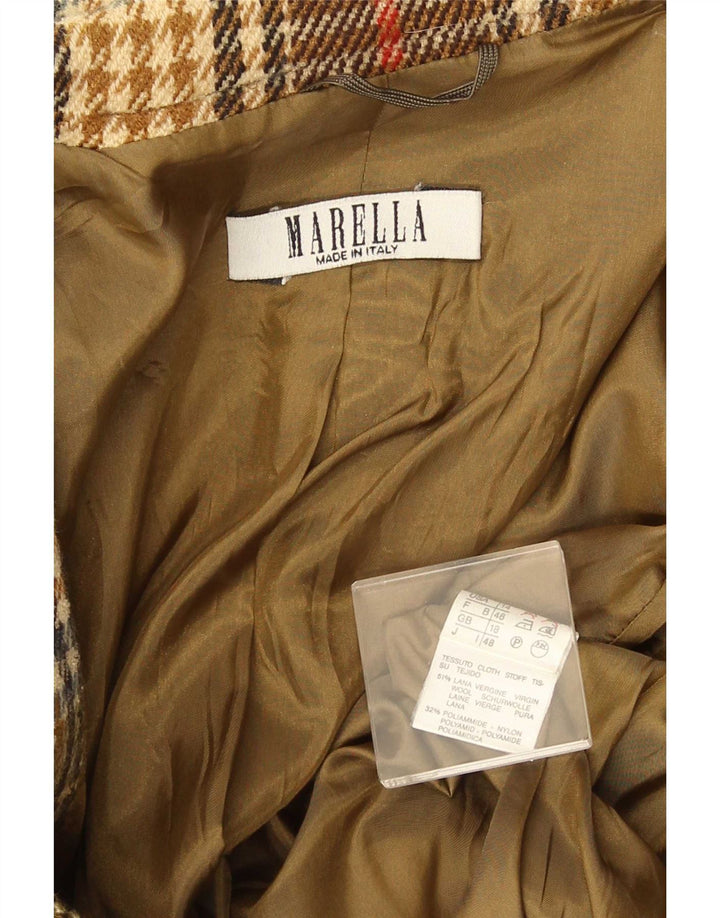 Marella Veste blazer à 2 boutons pour femme UK 18 XL en laine à carreaux marron