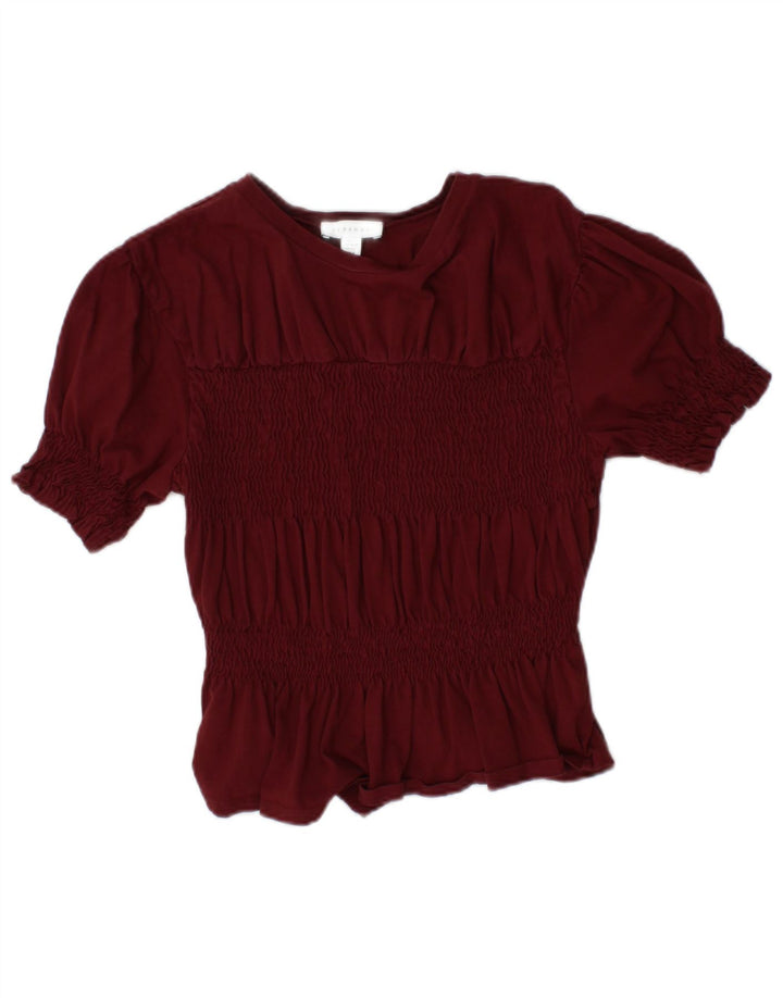 TOPSHOP Chemisier court pour femme UK 10 Petit coton bordeaux