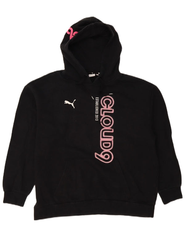 Puma Pull à capuche graphique surdimensionné pour femme UK 14 Coton noir moyen