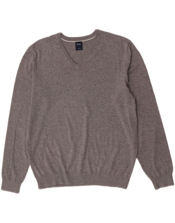 Boggi Pull Milano Col V Homme Gris Moyen Moucheté Coton