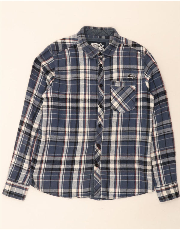 Weird Fish Chemise Flanelle Homme Bleu Moyen Carreaux Coton