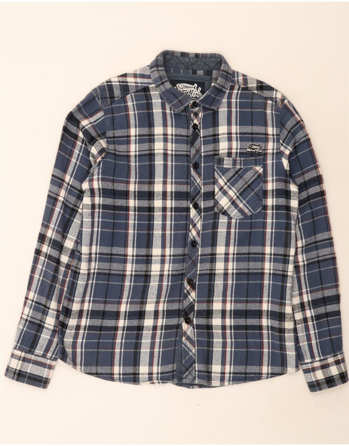 Weird Fish Chemise Flanelle Homme Bleu Moyen Carreaux Coton