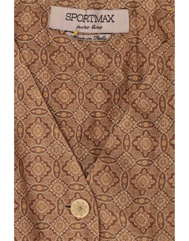 Sportmax Veste blazer sans manches pour femme UK 12 Marron moyen géométrique