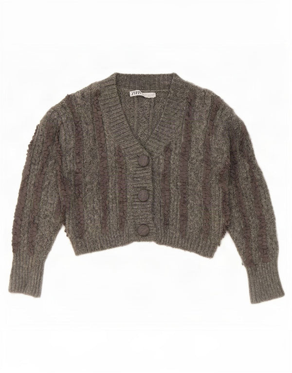 Zara Womens Bolero Cardigan Sweater UK 10 Petit Gris Rayé