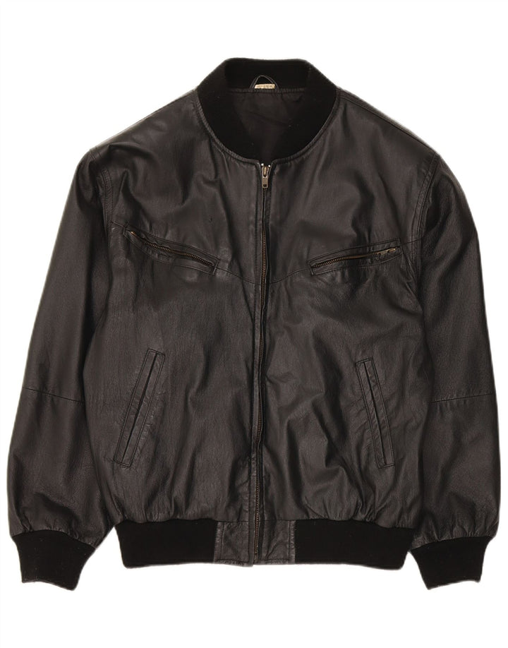 veste en cuir coupe ample femme vintage EU 38 cuir noir moyen