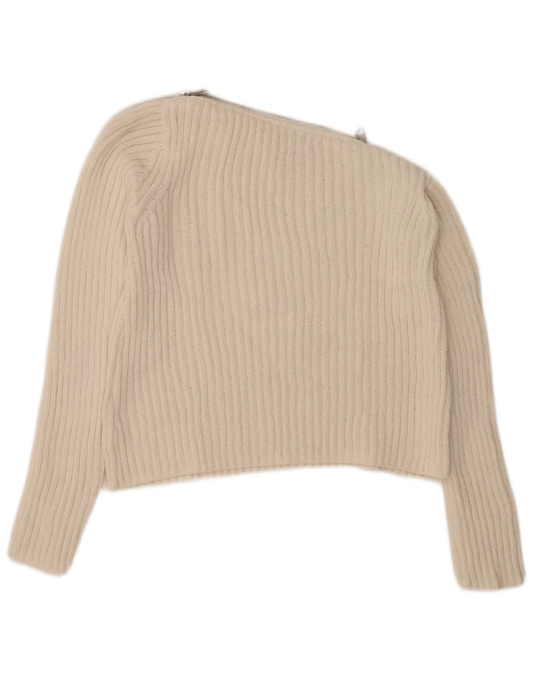 ZARA Pull court à col bateau pour femme UK 12 Medium Off White Polyester