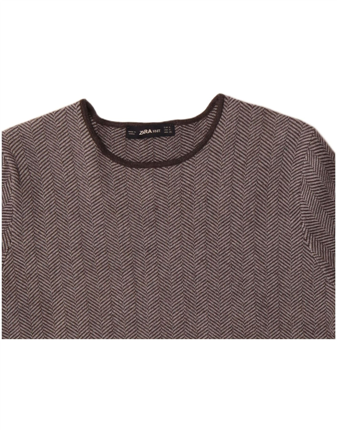 ZARA Femme T-Shirt Top UK 10 Petit Gris Chevrons Viscose