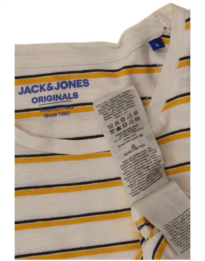 JACK & JONES Mens T-Shirt Top Large White Striped Cotton