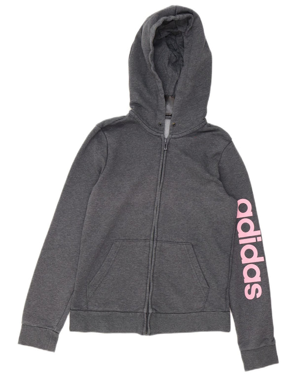 Adidas Pull à capuche zippé graphique pour femme UK 8/10 Petit coton gris