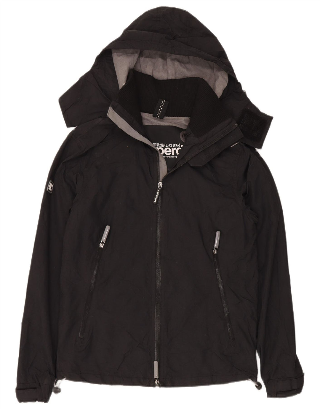 Superdry Veste coupe-vent à capuche pour femme UK 14 Medium Black Nylon