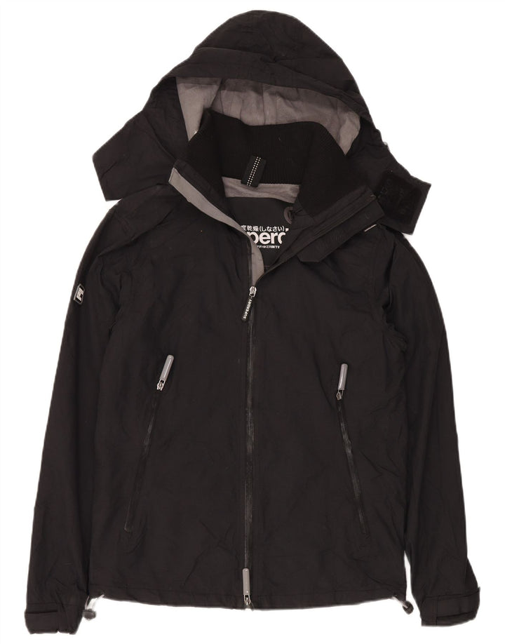 Superdry Veste coupe-vent à capuche pour femme UK 14 Medium Black Nylon