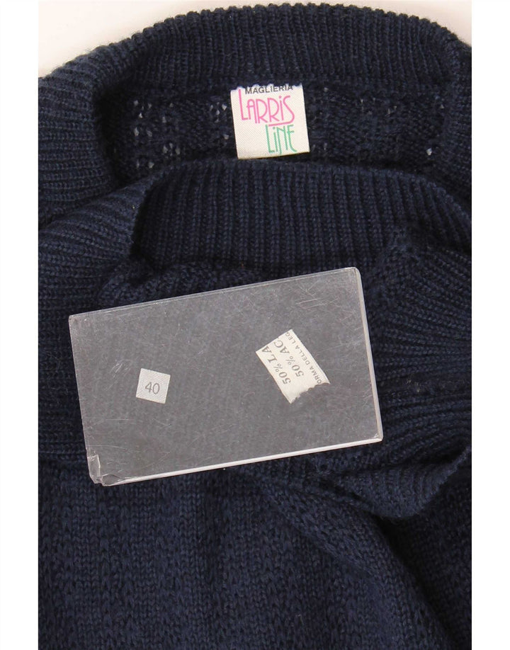 vintage Femme Crew Neck Jumper Pull EU 40 Medium Navy Blue Colourblock