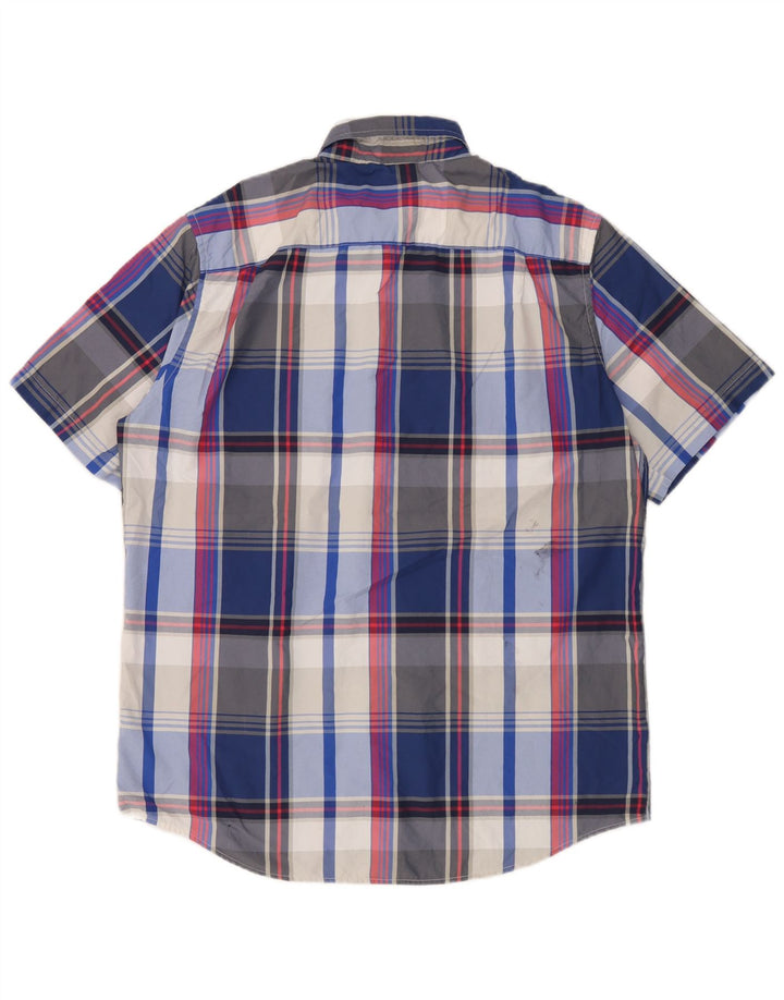 Chaps Chemise à manches courtes pour homme en polyester à grands carreaux bleus