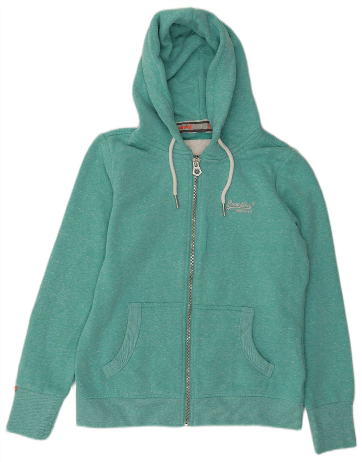 SUPERDRY Pull à capuche zippé pour femme UK 14 Large Polyester moucheté turquoise