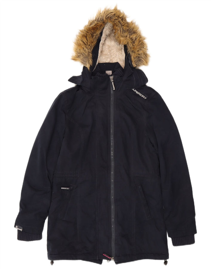 Superdry Veste Parka à Capuche Windparka Femme UK 14 Bleu Marine Moyen