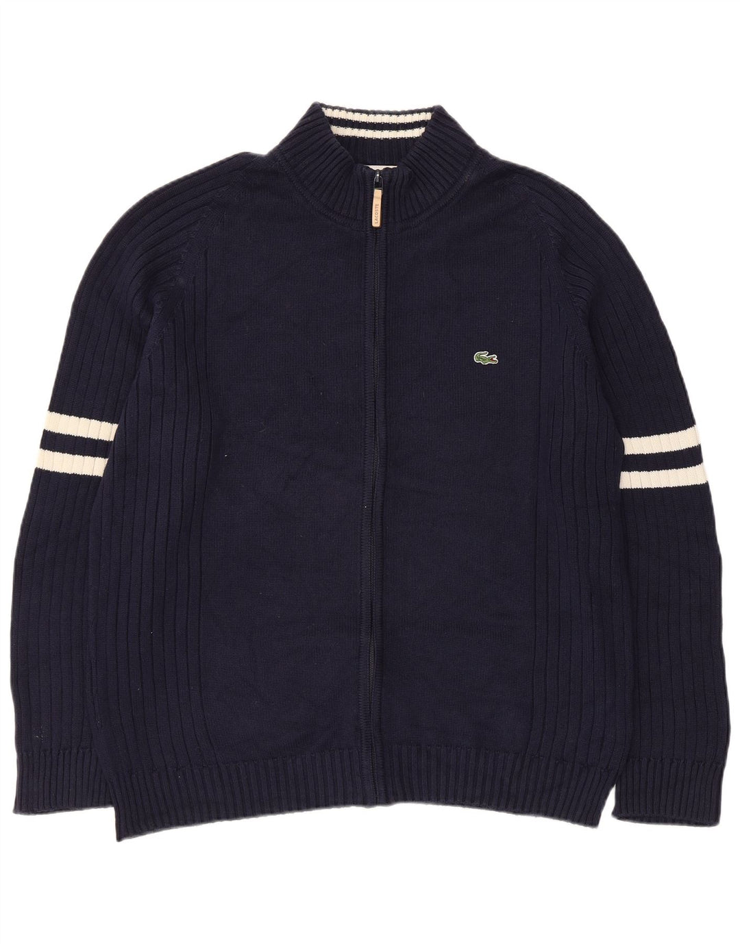 Lacoste Homme Cardigan Pull Taille 6 XL Bleu Marine Rayé Coton