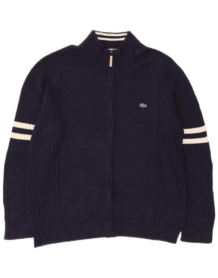 Lacoste Homme Cardigan Pull Taille 6 XL Bleu Marine Rayé Coton