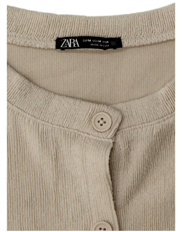 Zara Womens Crop Cardigan Pull UK 12 Beige Moyen