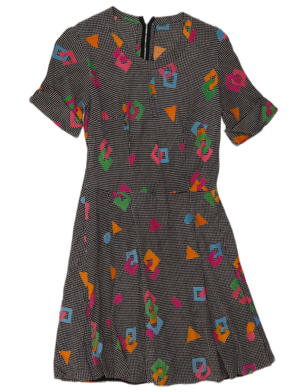 vintage Femme Robe A-Line UK 8 Petit Géométrique Multicolore