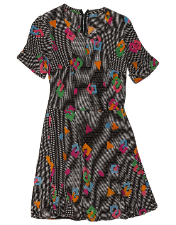 vintage Femme Robe A-Line UK 8 Petit Géométrique Multicolore