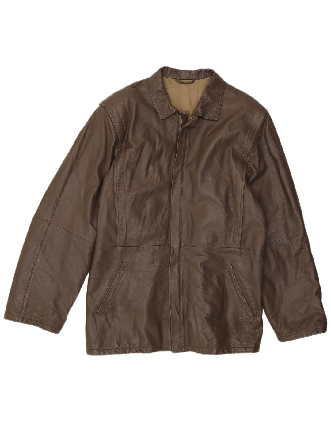 veste en cuir homme vintage IT 50 Grand cuir marron