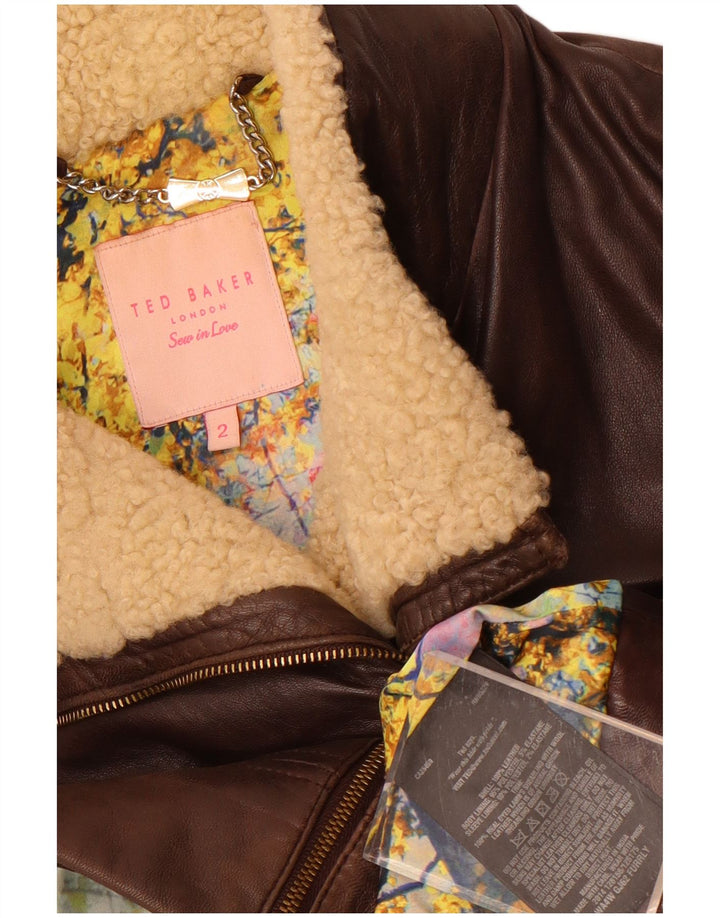 Ted Baker Veste en cuir pour femme Taille 2 Petit cuir marron