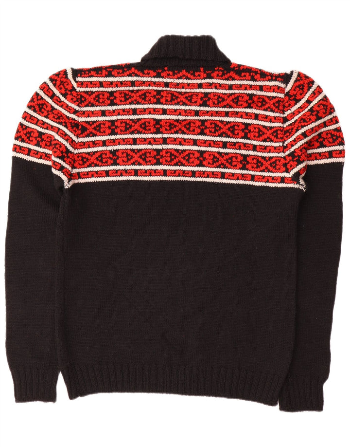 vintage Mens Roll Neck Jumper Pull Moyen Noir Fair Isle
