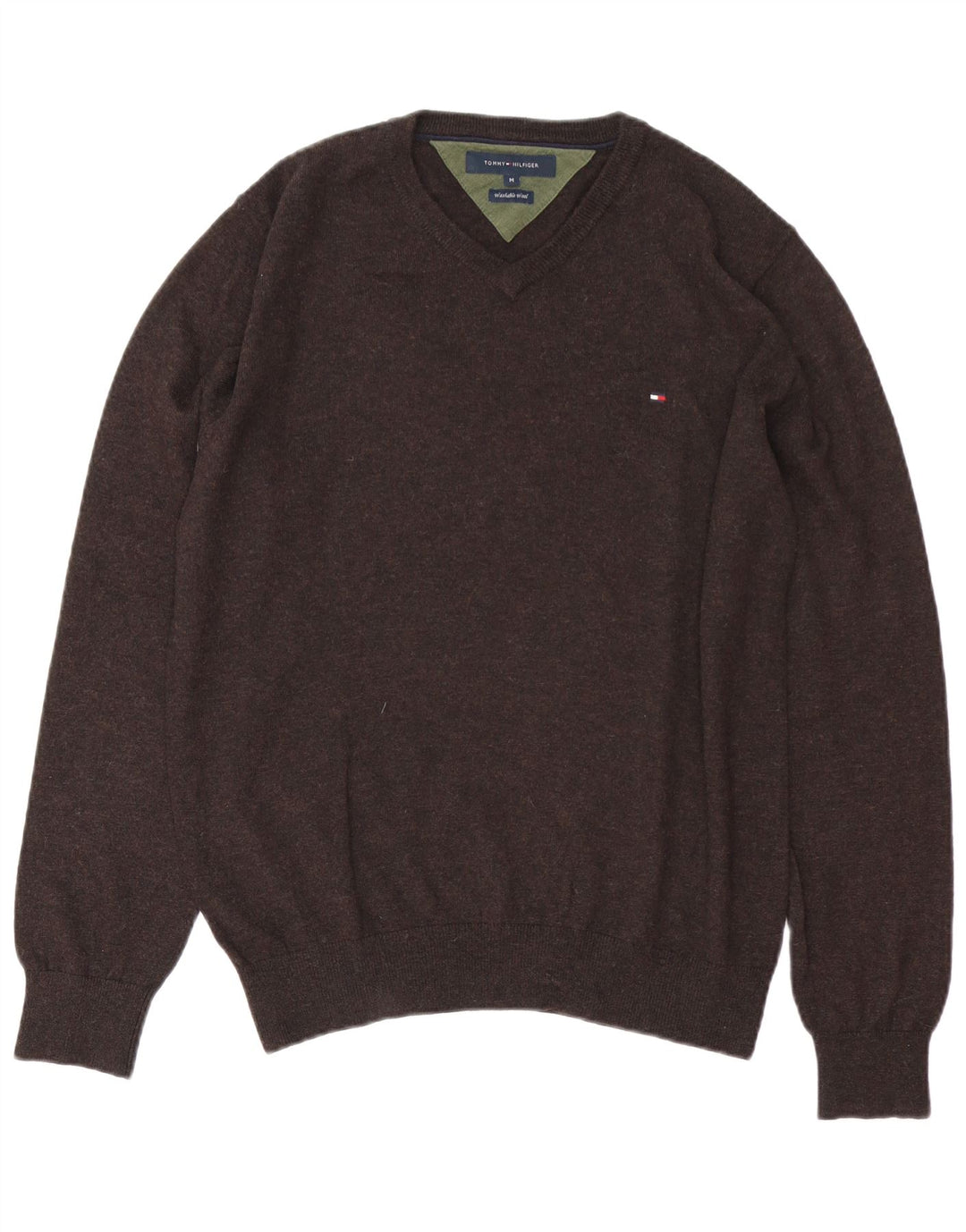 Tommy Hilfiger Pull col V Homme Marron Moyen Laine