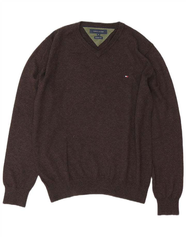 Tommy Hilfiger Pull col V Homme Marron Moyen Laine