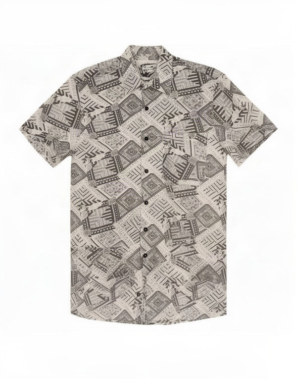 vintage Mens Short Sleeve Shirt Taille 37/38 Petit Gris Géométrique