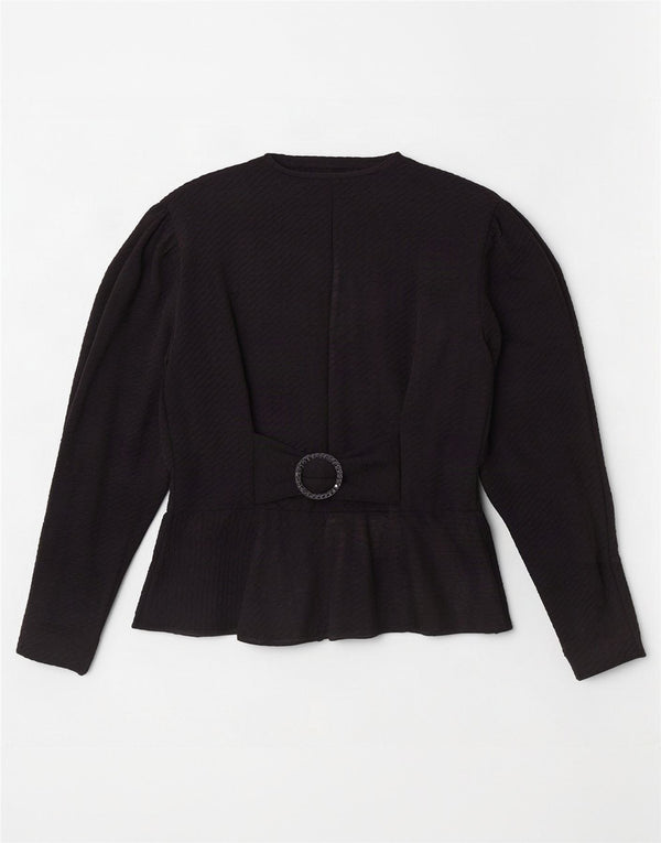 vintage Femme Chemise Blouse UK 12 Moyen Noir
