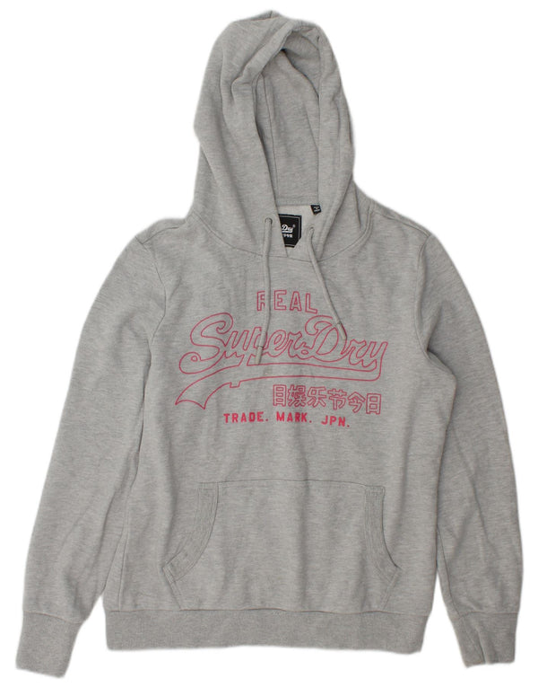 Superdry Pull à capuche graphique pour femme UK 14 Large Gris Coton