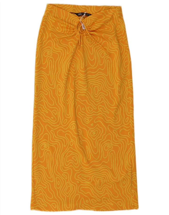 Zara Femme Jupe Midi XS W26 Jaune Géométrique Polyester