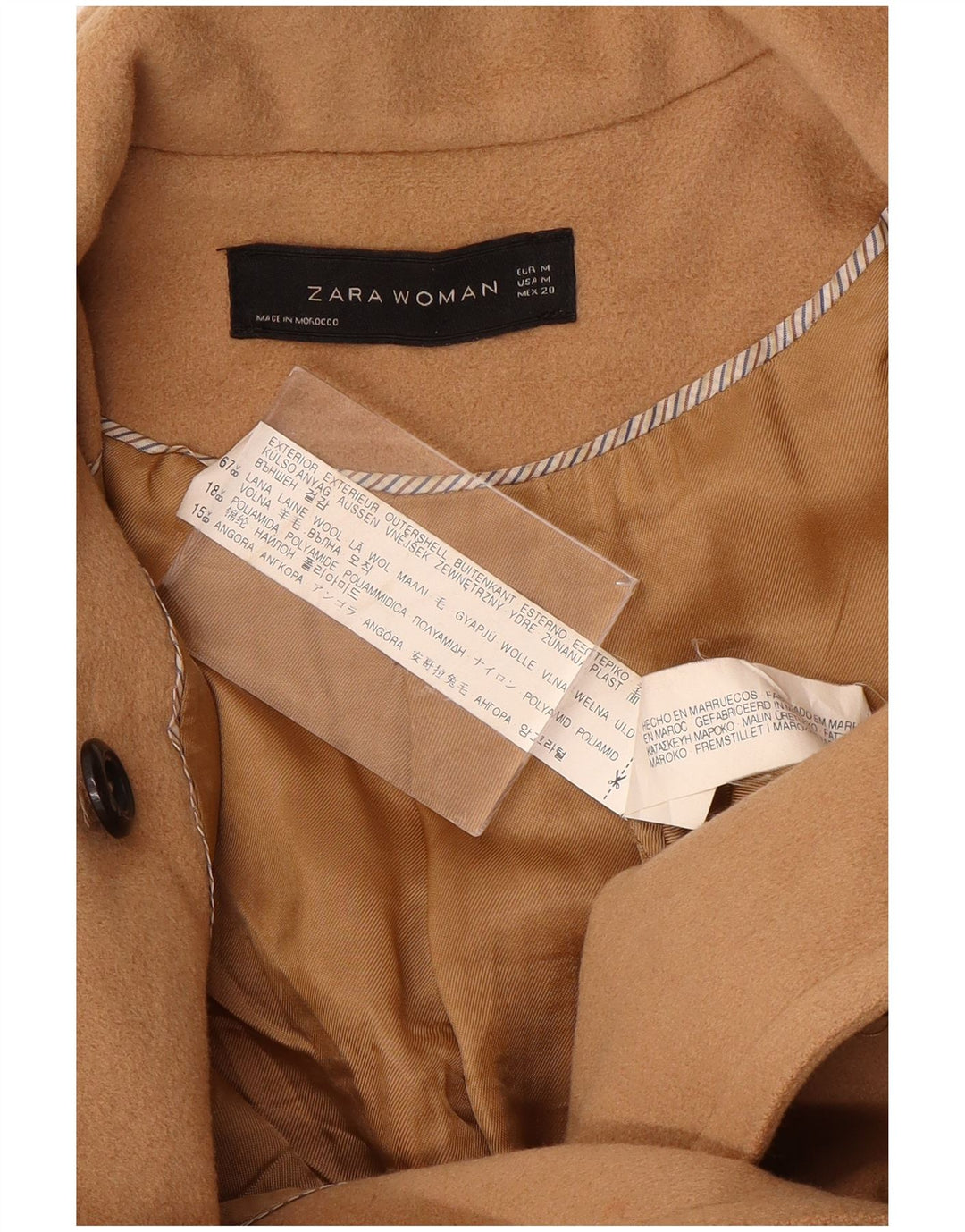 ZARA Manteau croisé pour femme UK 12 Laine marron moyen