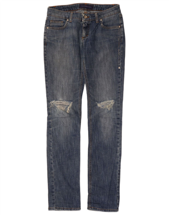 TRUSSARDI Femme Jean Slim Effet Déchiré W27 L33 Bleu Coton